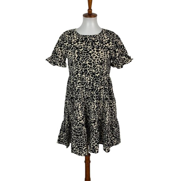 Boohoo Animal Print Ruffle Sleeve Tiered Mini Dress Casual Party 4 - Picture 1 of 10